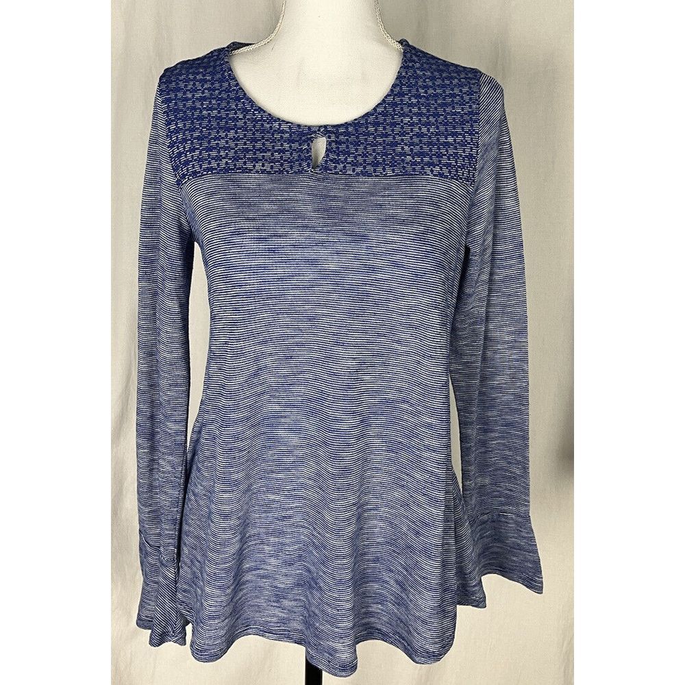 Kim Rogers Shirt Women's Size M Blue Long Sleeve Cotton Blend Blouse Top
